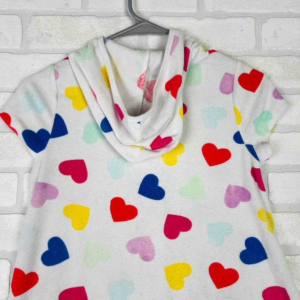 Wonder Nation Kids Terry Cloth Heart Print Zip Up Hooded Cover Up White L 10-12